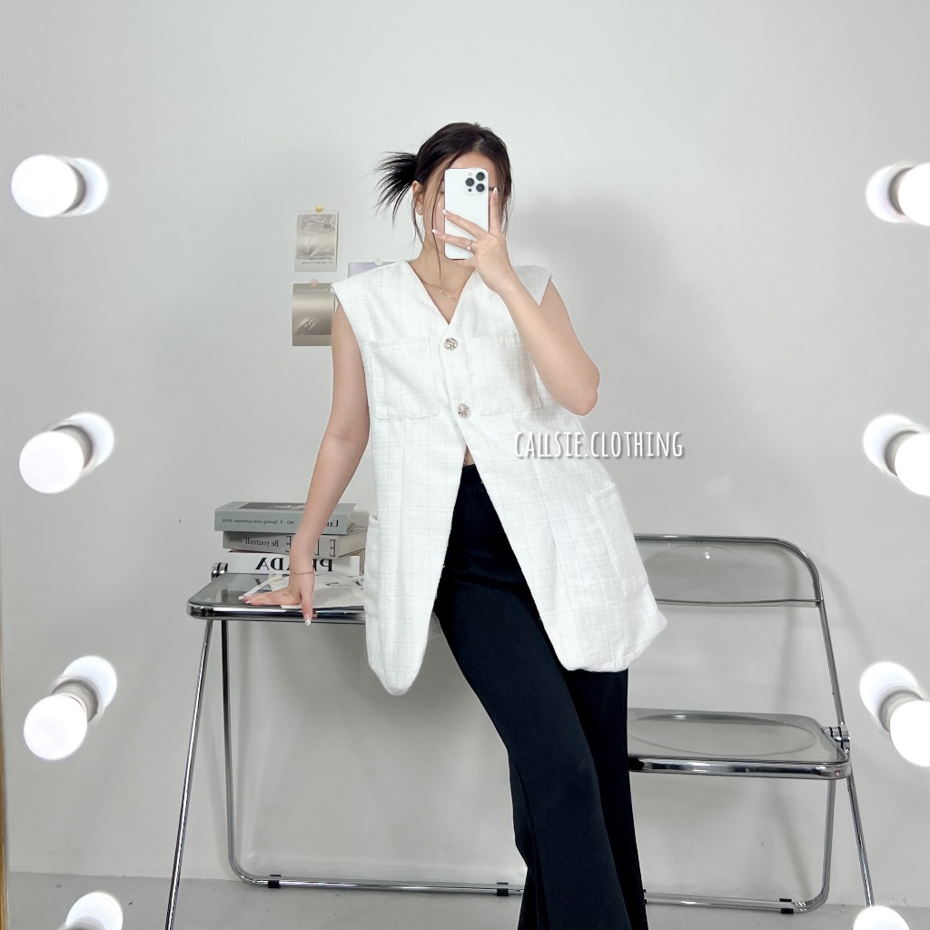 [ callsie ] - JOAN TWEED VEST ( atasan wanita / rompi wanita bahan tweed / vest wanita )