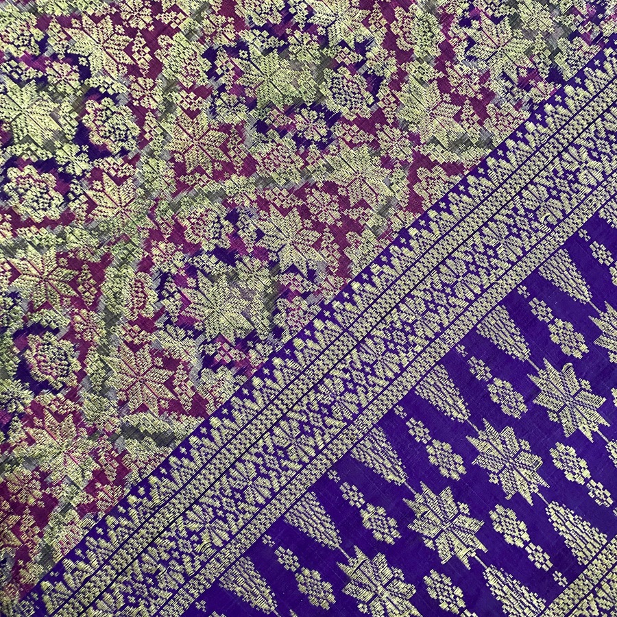 Kain Tenun Songket Khas Palembang Asli Motif Lepus Bunga Limar Warna Ungu Magenta Hijau Benang Emas