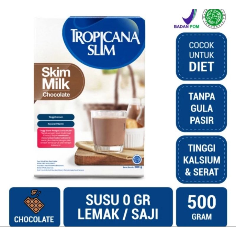 

Tropicana Slim Milk Skim Chocolate 500 g - Tropicana Slim Susu Skim Chocolate - Susu Skim BEBAS LEMAK, 0 GRAM LEMAK Bantu Turunkan Kolesterol