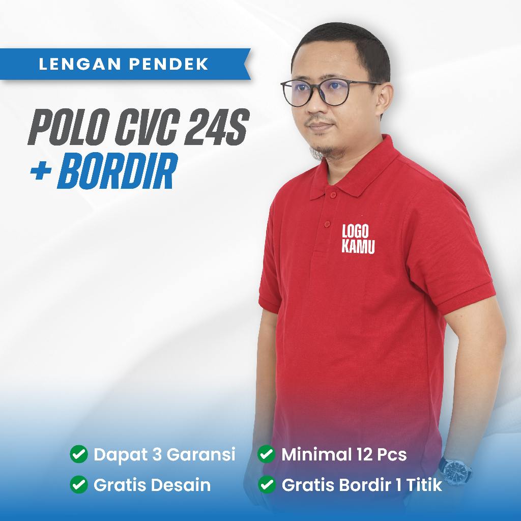 KAOS POLO CVC 24S CUSTOM BORDIR | SERAGAM KERJA KARYAWAN TOKO/KANTOR | BAJU KERAH LENGAN PENDEK