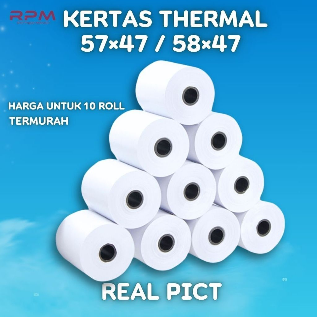 

SLM7 10 Roll Kertas Struk Thermal 57x47 58x47 Termal Kasir Printer Edc Bluetooth Portable 57mm 58mm