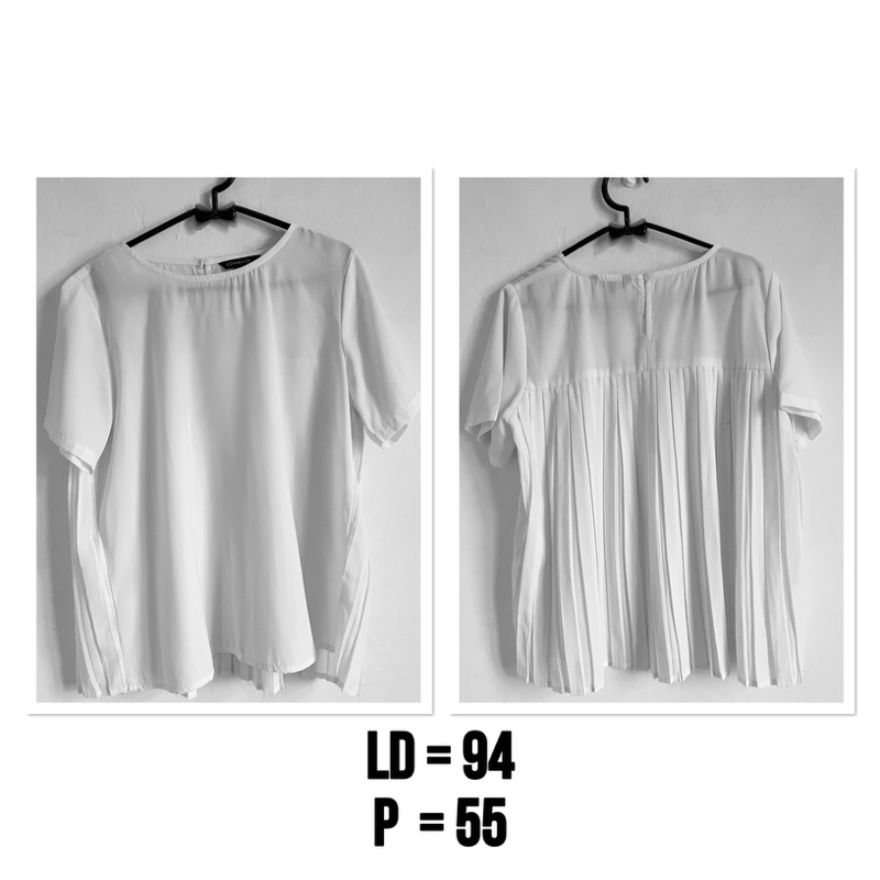 blouse plisket putih lengan pendek