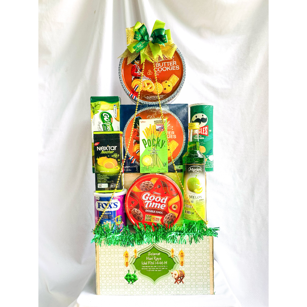 

Parcel Hari Raya04/Hampers/Custom Parcel/Snack Parcel/Go Potato/Nextar/Monde Butter Cookies/Good time kaleng/Pocky/Pringles/Permen Fox Kaleng/Sirup Marjan