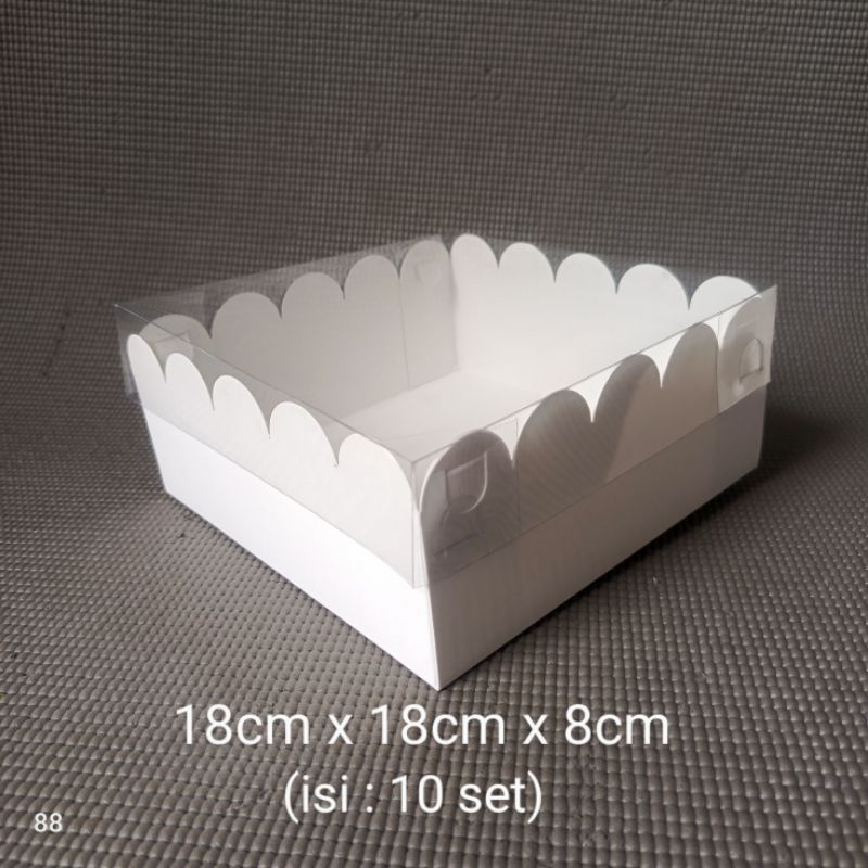 BOX MIKA PUTIH - DUS BOLU- KOTAK BROWNIES - KARDUS KUE 18x18xx8 (isi : 10set)