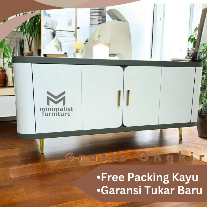 Meja / Buffet TV minimalist classic putih glossy Handle emas