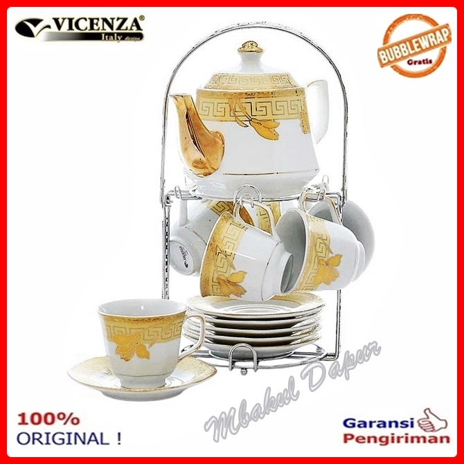 Cangkir Keramik Set Peralatan minum set Cangkir Plus Teko dan rak stainless Vicenza SNI C78
