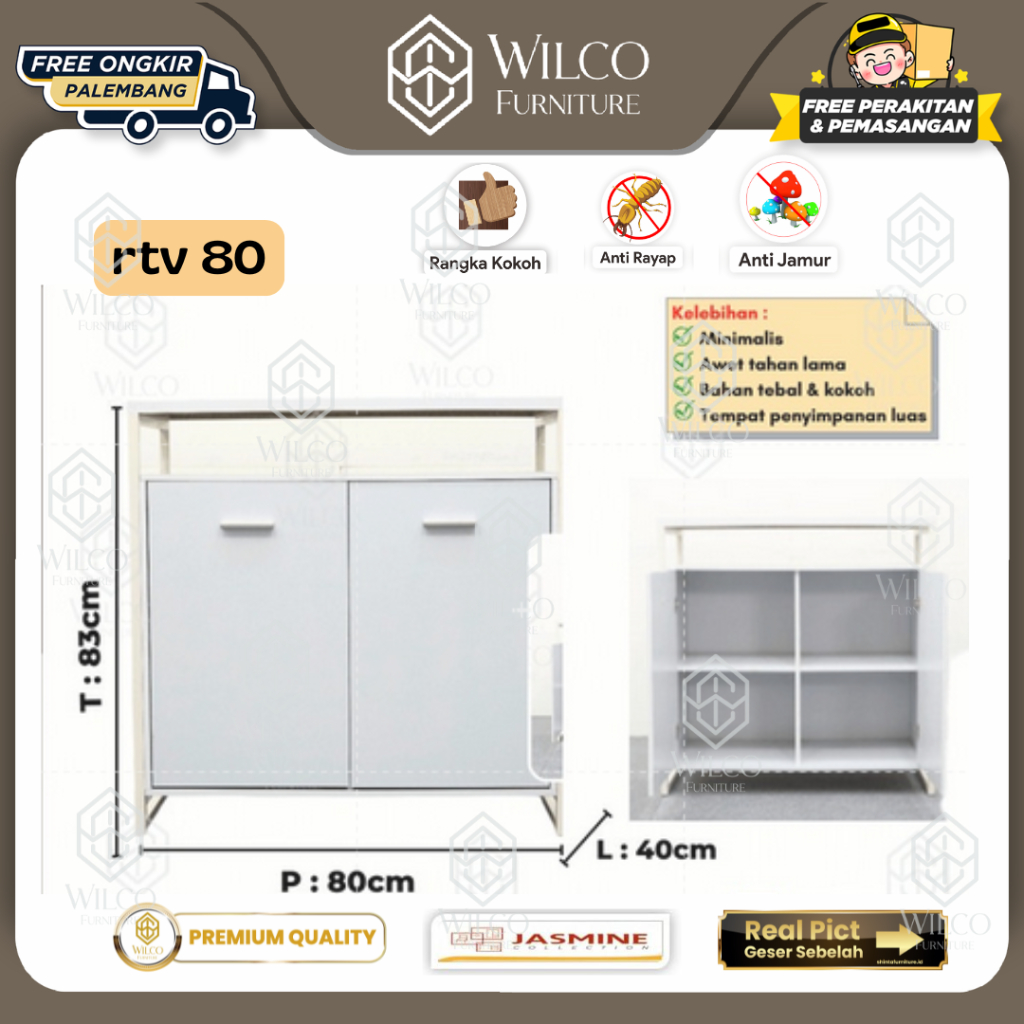 Meja Tv Jasmine RTV 80 | Bufet Tv 2 Pintu Minimalis 80 Cm | Meja TV Murah Palembang