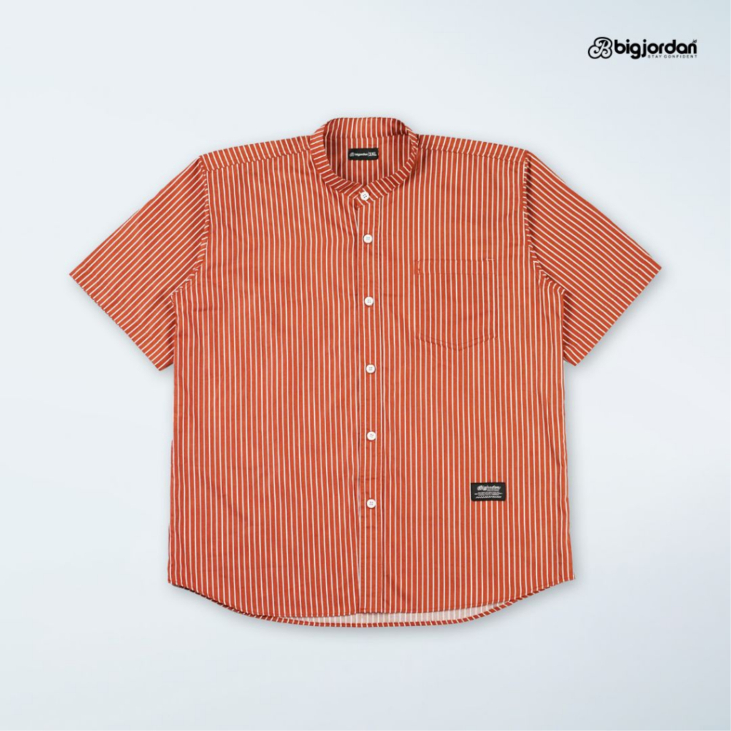 Bigjordan Id. Salman kemeja koko muslim salur terakota lengan pendek big size 3XL 4XL 5XL 6XL 7XL 8X