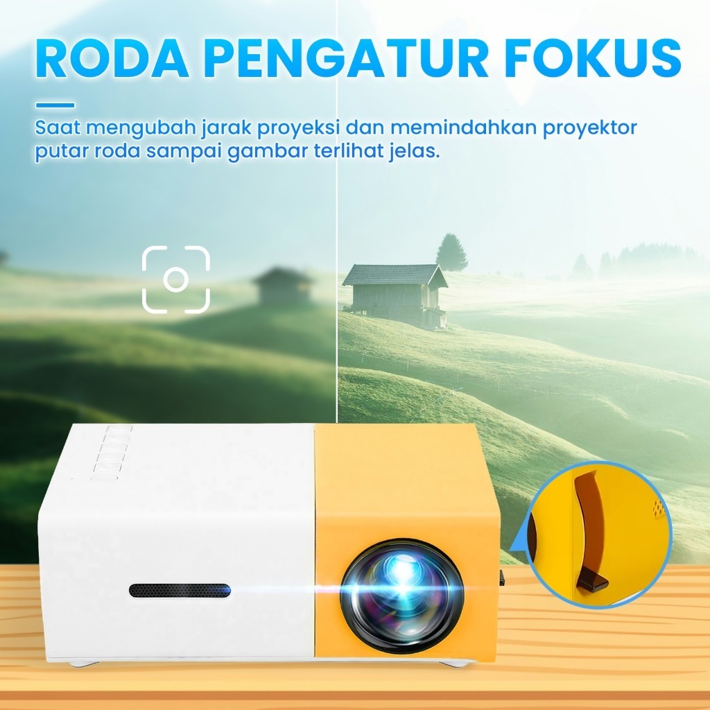 Proyektor LED MIni Dinding Proyektor Tahan Cahaya Layar Dinding Portable Projector Home / Kuning / L