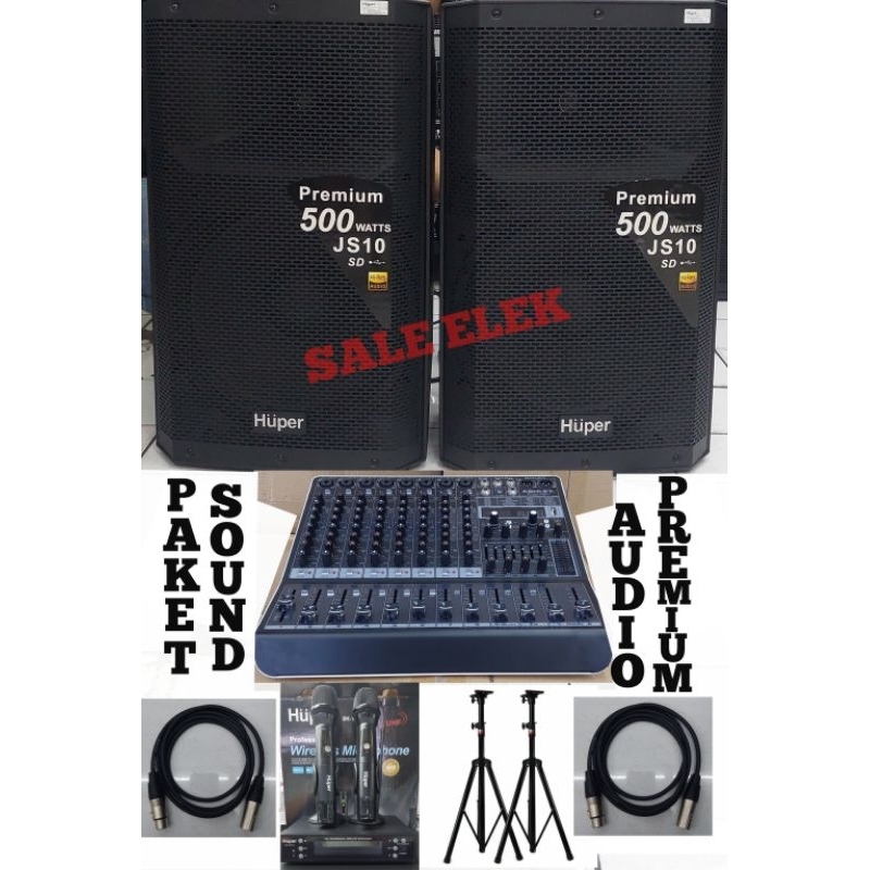 SOUND SISTEM PAKET COSTUM HUPER 15" AKTIF , MIXER ASHLEY 8 CHANEL , MIC WERELES HUPER SOUND PREMIUM 