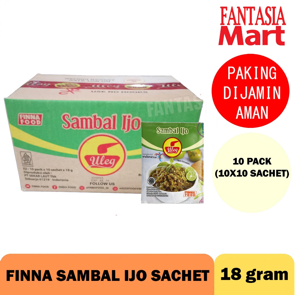 

FINNA SAMBAL IJO SACHET 18 GRAM DUS PER 10 PACK ISI 10X10 PCS FUN CORNER DENGAN PAKING AMAN