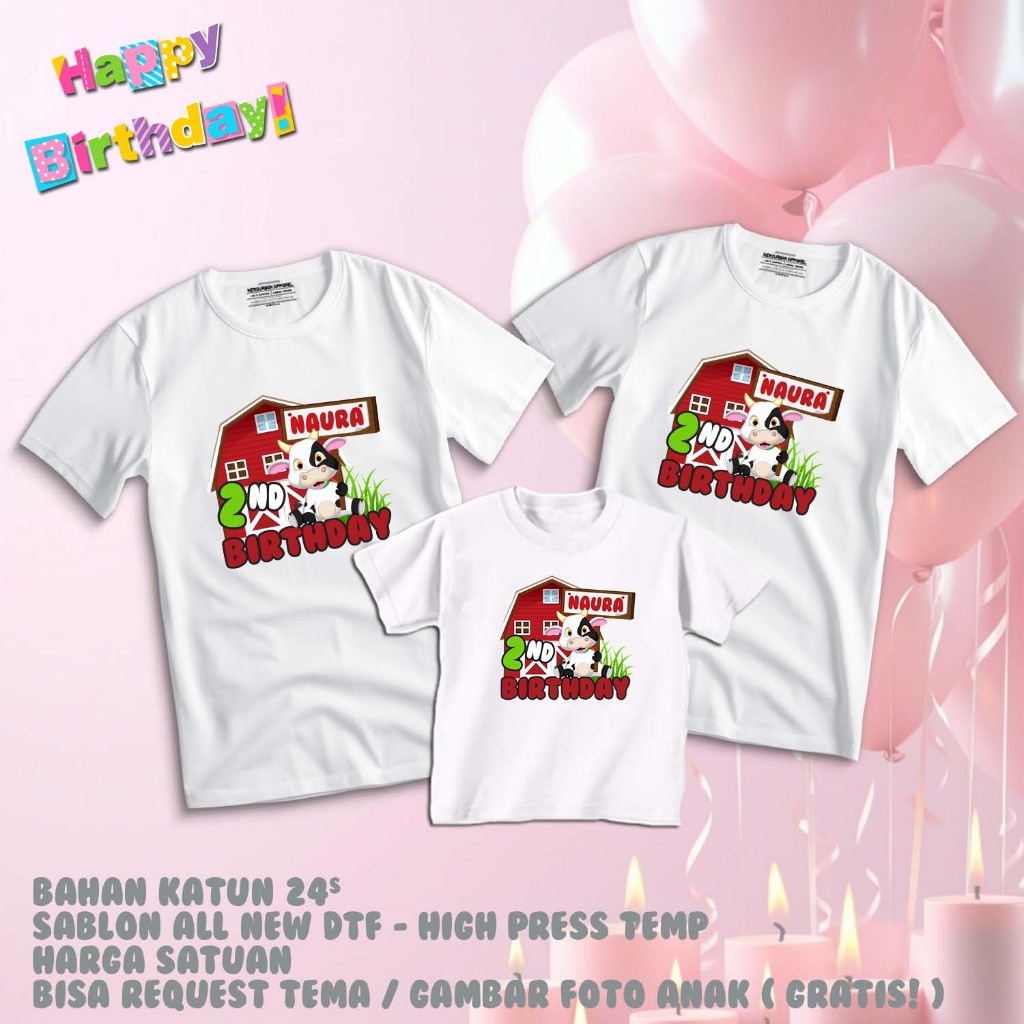 Kaos Ultah Tema Peternakan | Bisa Custom Design | Gratis Nama Anak