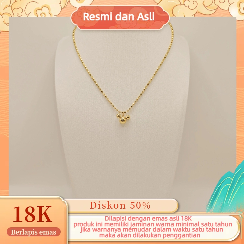 Liontin Mickey Berlapis Emas Asli 18K Berlapis Emas Pria Wanita Kalung Emas Anti-Luntur Anti-alergi
