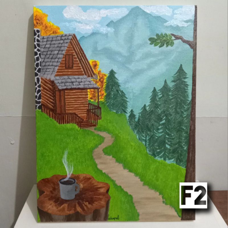 Lukisan Pemandangan Alam - Pegunungan 30x40 Kanvas Akrilik