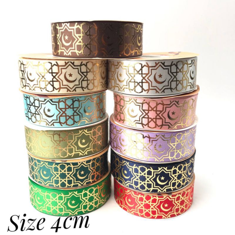 

1 YARD - PITA IDUL FITRI SINGLE SATIN SIZE 3.8CM PITA IDUL FITRI SABLOM EMAS TIMBUL PITA IED MUBARAK