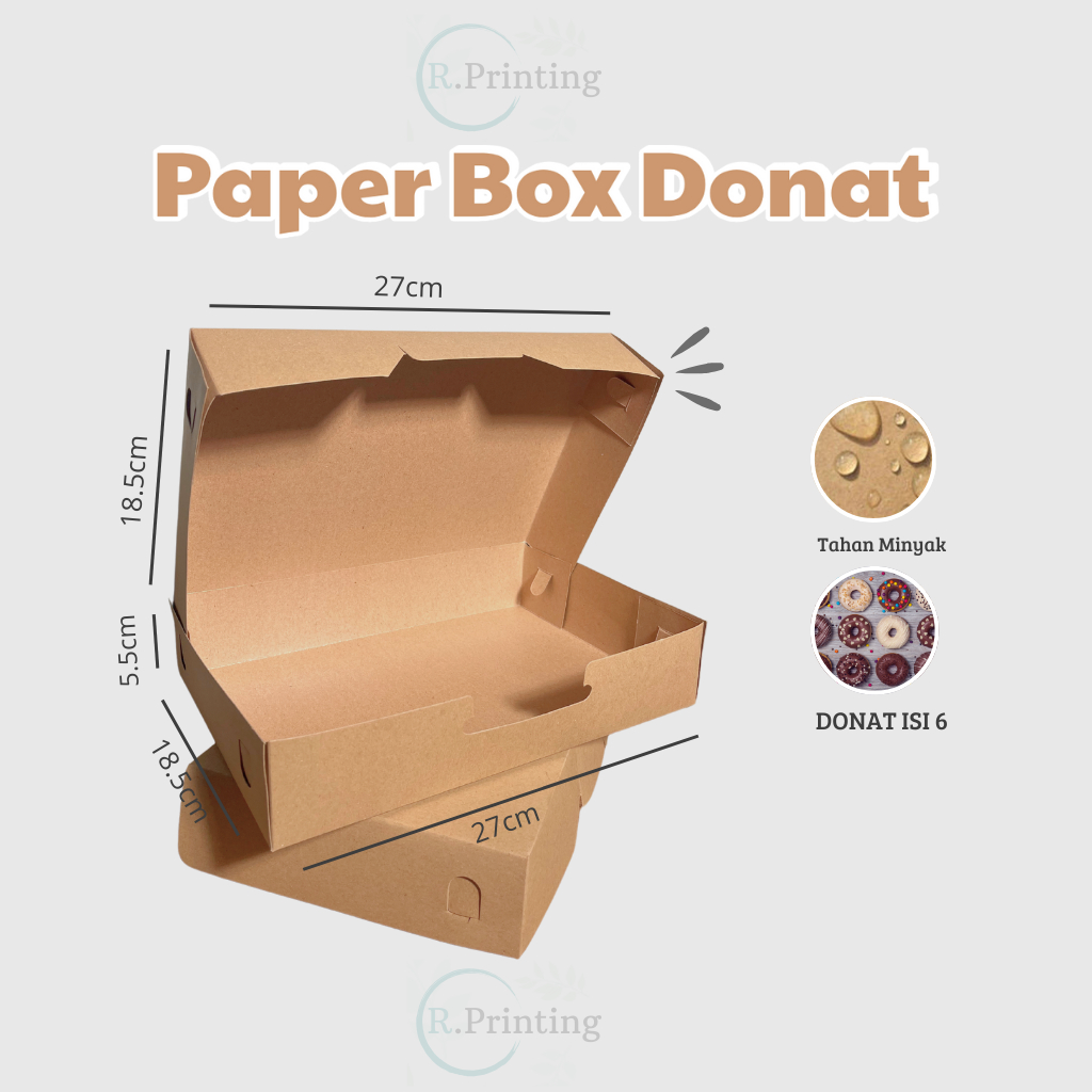 BOX DUS DONAT ISI 6/12 ATAU KUE - MOTIF POLOS - KRAFT 290 GSM - LAMINASI BAGIAN DALAM
