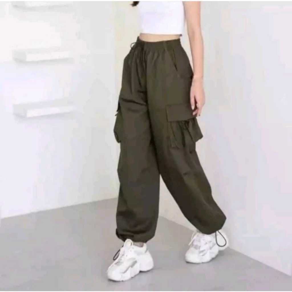 celana cargo serut wanita highwaist pants korean style jumbo kulot big size