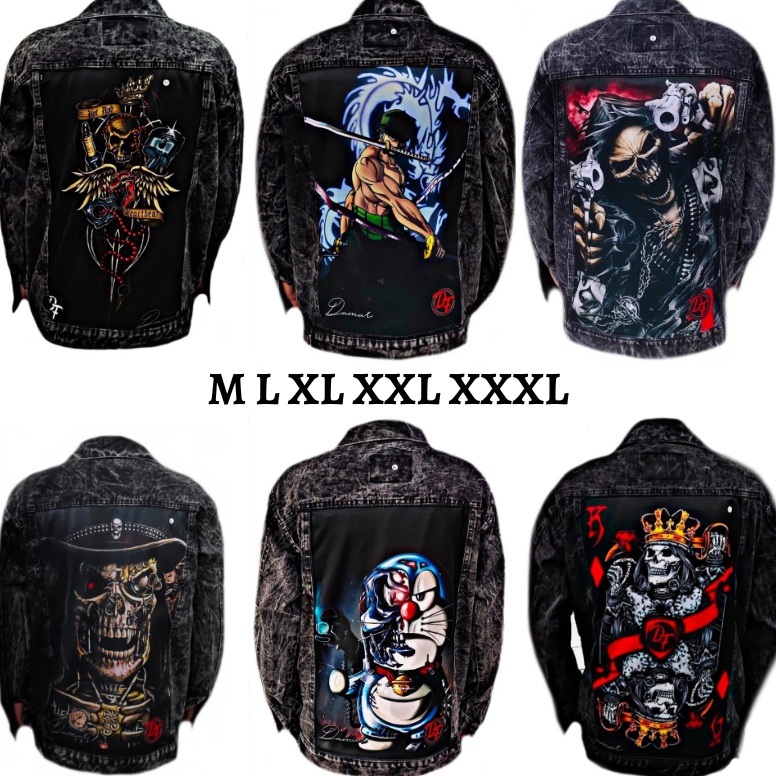 KODE B73C jaket jeans printing oversize jaket jeans gambar belakang M  XXXL jumbo