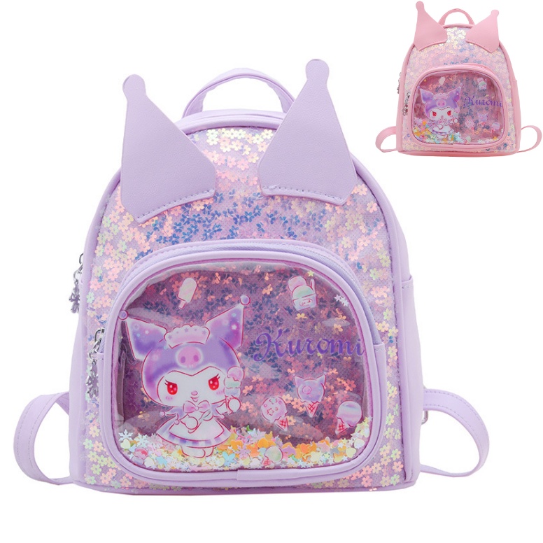 KODE W7F Tas ransel anak glitter kulit PU karakter kartun SDTK mewah Backpack fashion sequin model u