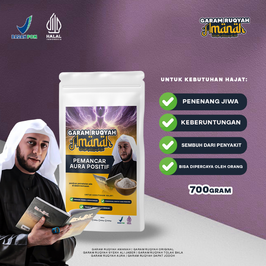 

Garam Ruqyah Amanah Syekh Ali Jabber - Kemasan 700 Gram Pemancar Aura Positif Melancarkan Rezeki