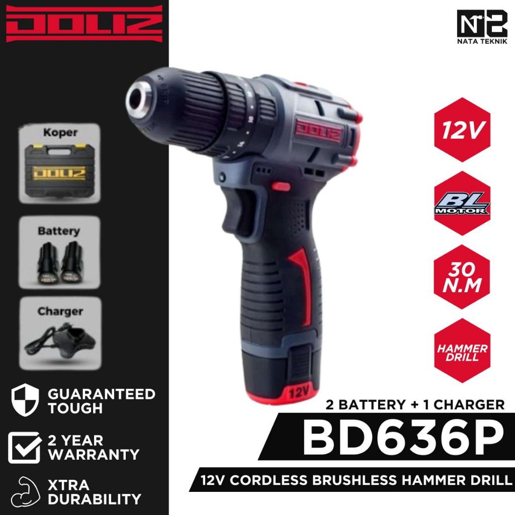 PROMO DOLIZ BD636P Mesin Bor Tembok Baterai 12V Brushless - Cordless Hammer Drill 12V 10MM Brushless