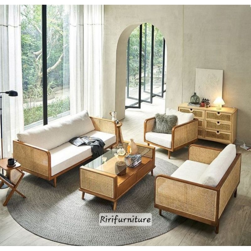 kursi tamu sofa rotan jati minimalis / kursi tamu sofa sudut minimalis / kursi tamu rotan jati minim