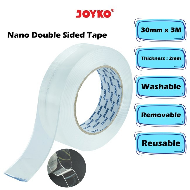 Nano Tape Joyko Tebal 30 mm x 3 Meter ( Thickness 2mm ) NDST-3 / Double Tape Bening  / Magic Tape