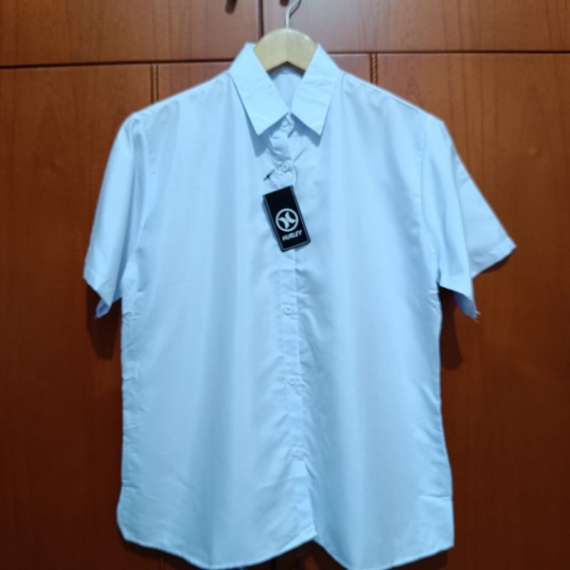 Kemeja Wanita Polos Lengan Pendek Hitam Putih Bahan Katun/ Baju Kerja
