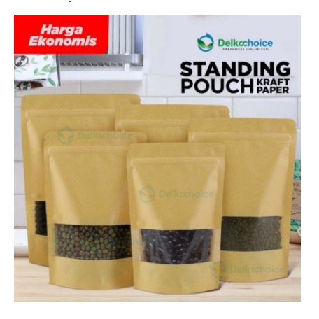 Standing Pouch Kraft Paper Ekonomis Window Kemasan Snack Kacang