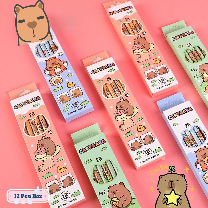 

(1 KOTAK ISI SELUSIN / 12PCS) PENSIL KAYU PENGHAPUS 2B KARAKTER CAPYBARA #ST140 / PENSIL ANAK SEKOLAH WARNA BIRU HIJAU ORANGE / ALAT TULIS SEKOLAH / FANCY SOUVENIR HAMPERS ACARA ULANG TAHUN