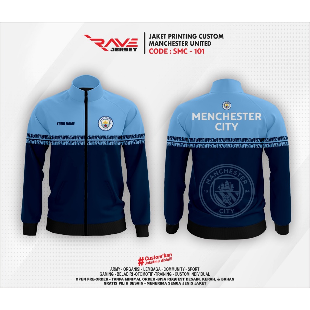 JAKET MANCHESTER CITY FULL PRINTING CUSTOM,  JAKET LIGA INGGRIS, JAKET BOLA, JAKET CUSTOM