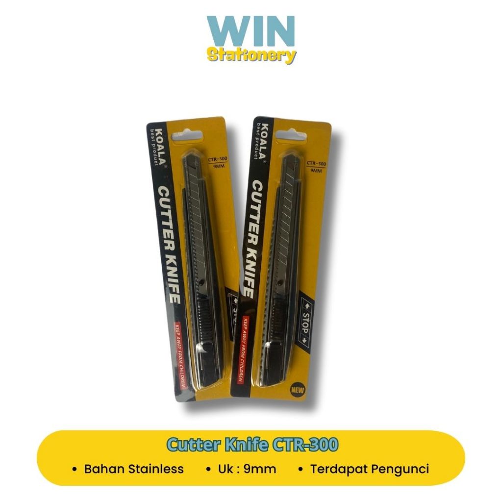 

Cutter Tajam / Pisau Pemotong Sekolah Kertas Kardus Koala Stainless 9mm CTR-300