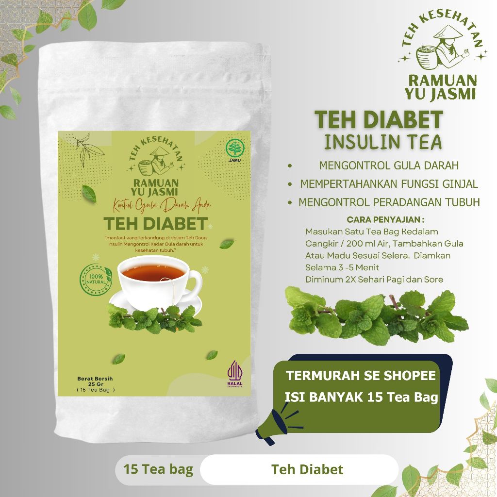 

Teh Herbal Ramuan Yu Jasmi Teh Daun Insulin Anti Diabetes Turunkan Gula Darah