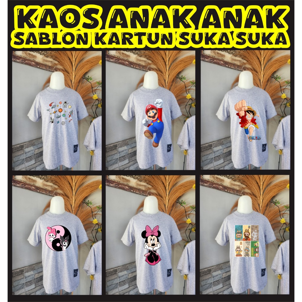 {CUCI GUDANG} Kaos Sablon Anak Abu Misty Lengan Pendek MURAH