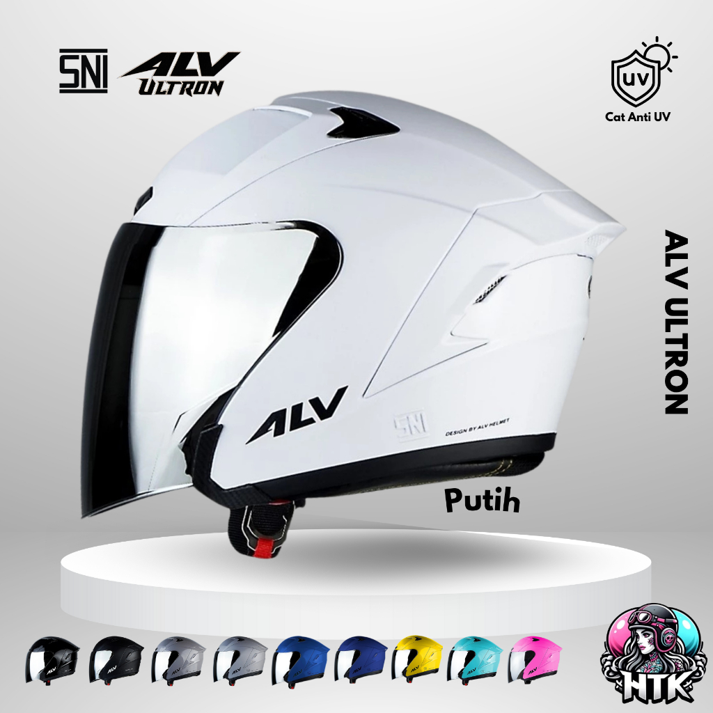 ALV ULTRON PUTIH Helm Half Face Visor Bening/Silver Standart SNI | Helm Untuk Pria dan Wanita Dewasa