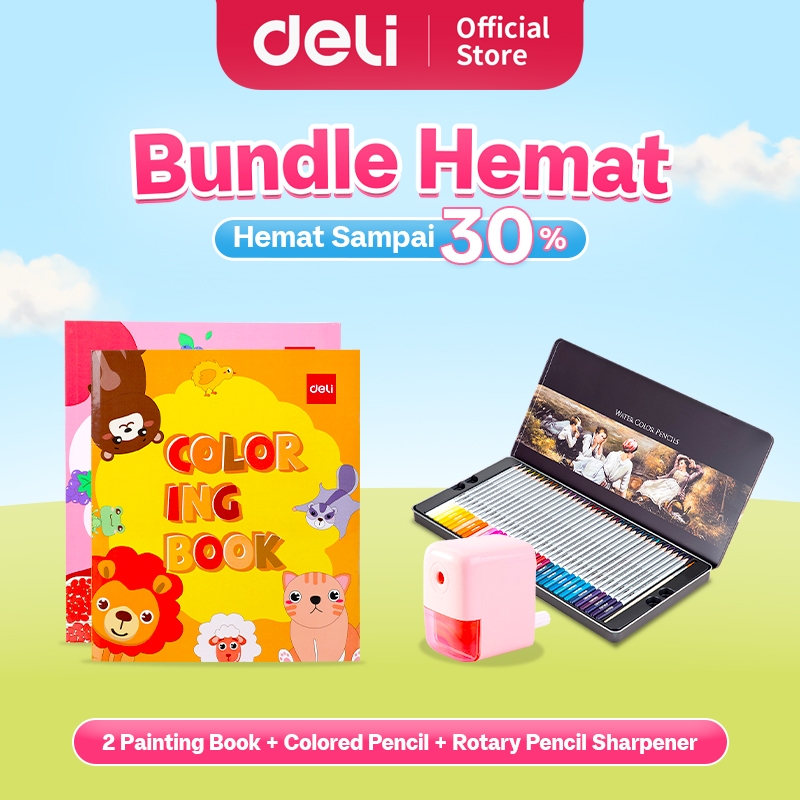 

Deli Paket Hemat 1 / 2 Buku Gambar, 1 Set Pensil Warna, 1 Rautan Putar Pensil / ComboSby1