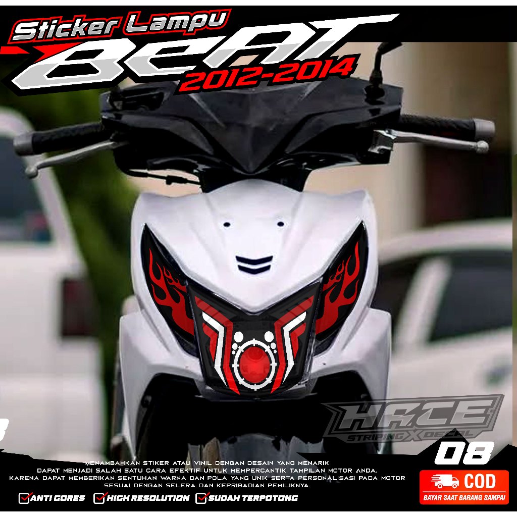 KODE 08 STIKER VARIASI LAMPU MOTOR BEAT FI - STIKER LAMPU DEPAN BEAT FI PREMIUM GRAFIK