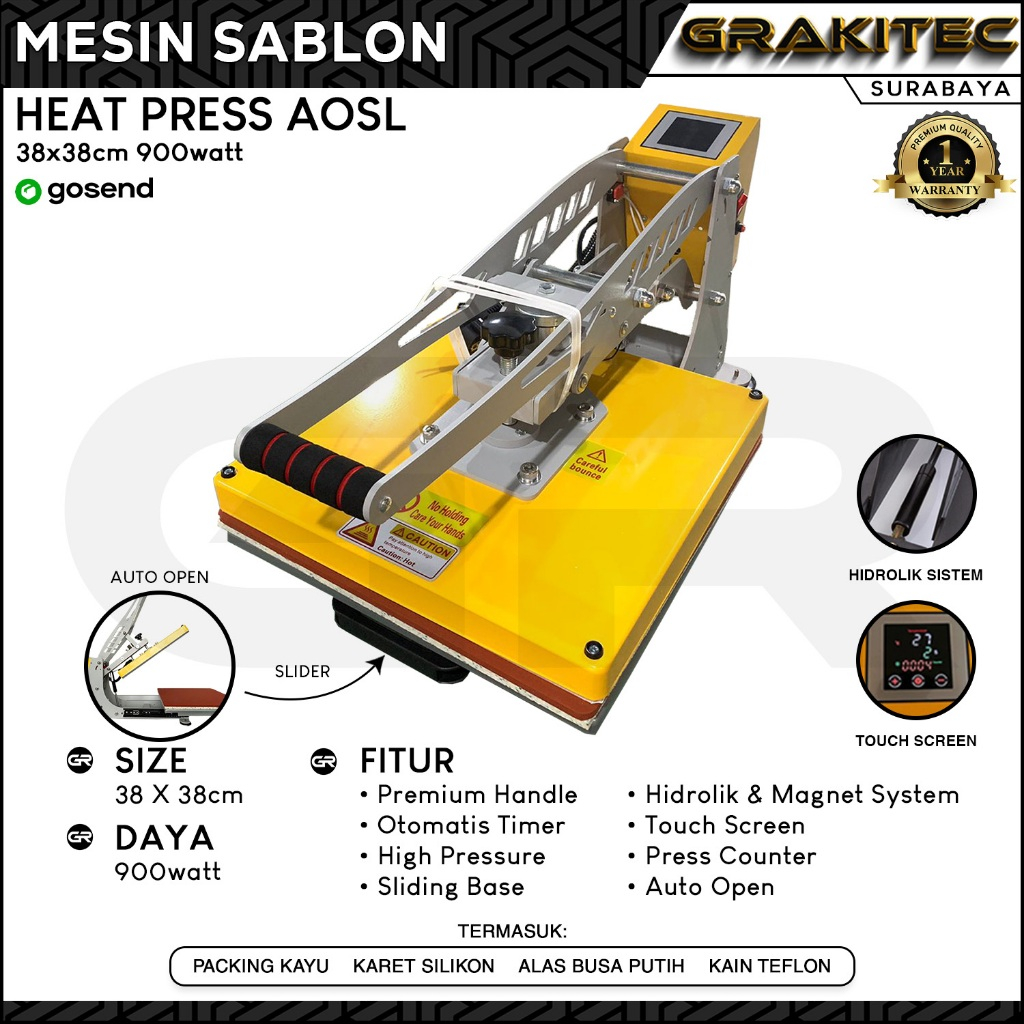 Mesin Press Sablon Kaos 38x38 AOSL OTOMATIS Auto Open Sliding Grakitec