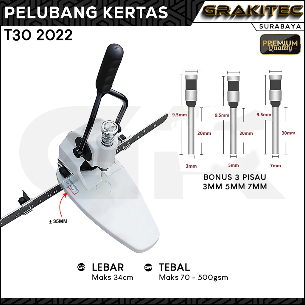 

MESIN PELUBANG KERTAS T30 2022 KAPASITAS 300 LEMBAR 3MM 5MM 7MM
