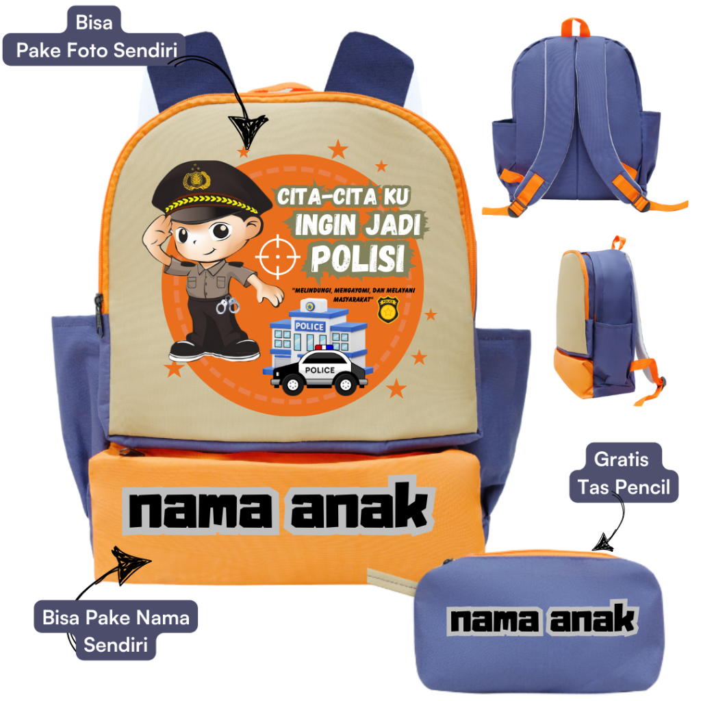TAS TERBARU FRONCIL TAS SEKOLAH ANAK CUSTOME CITA-CITA POLISI - TAS SEKOALH ANAK TK SD KARAKTER CITA