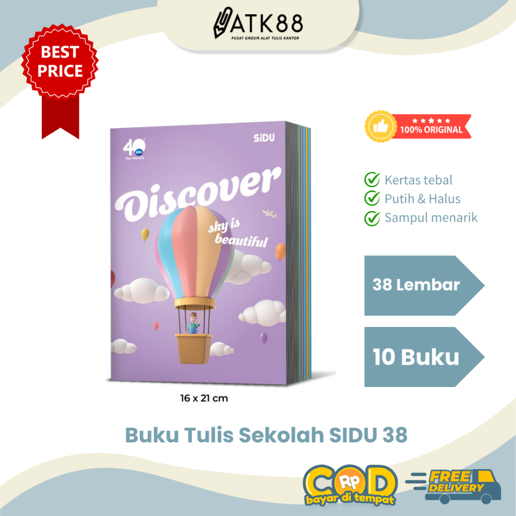 

[ATK88] Buku Tulis Anak Sekolah 1 Pack SIDU 38 Lembar isi 10 pcs Sinar Dunia Original