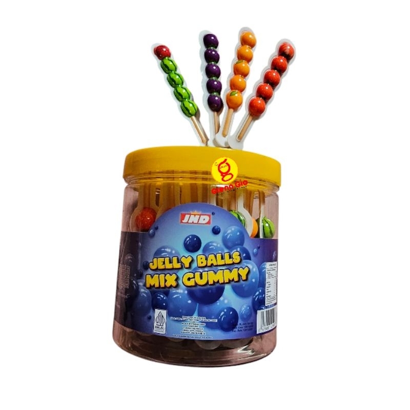 

Permen Lunak Sate Aneka Rasa Buah Jelly Ball Mix Gummy JND Toples isi 30 pcs