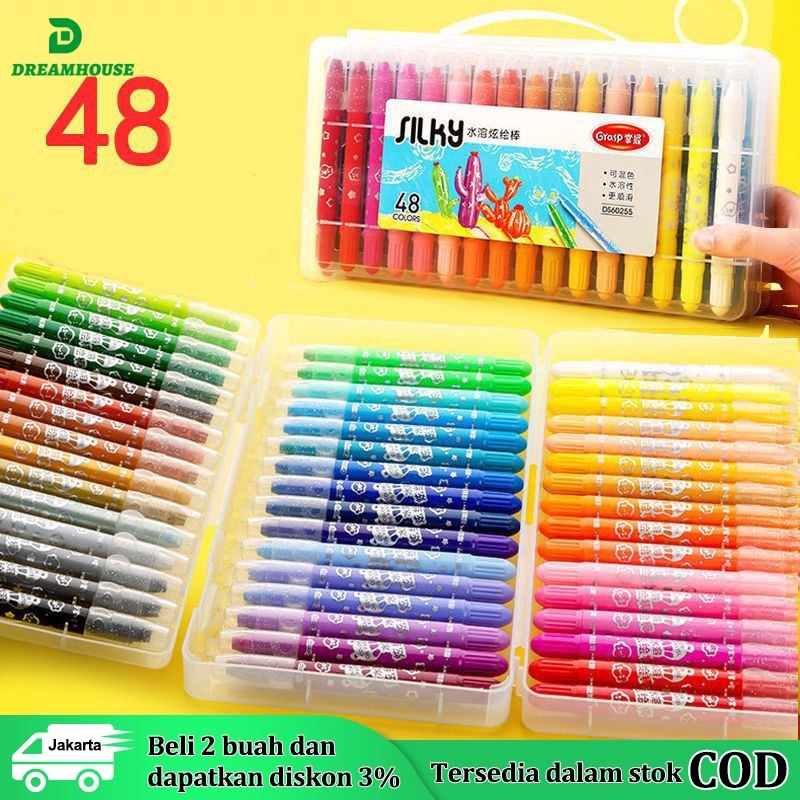 

Silky Crayon Grasp 12 / 24 / 36 / 48 Warna Besar / Sedang / Kecil Crayon Licin Watercolori