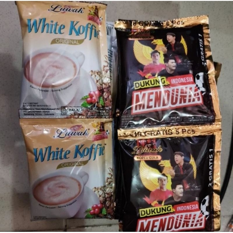 

LUWAK HITAM KOPI DAN GULA RENCENG ISI 15 & LIWAK WHITE COFFE ISI 10 RENCENG