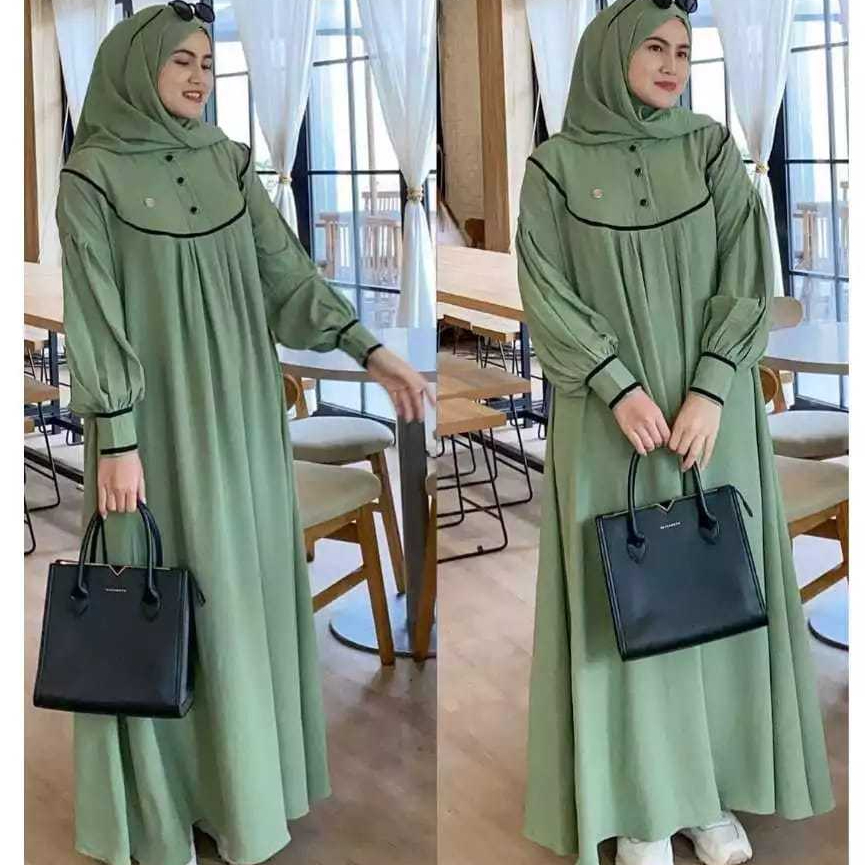 Gamis Denay Terbaru - Pakaian Islami Wanita dengan Kancing Depan dan Tali Pinggang Kain Nyaman