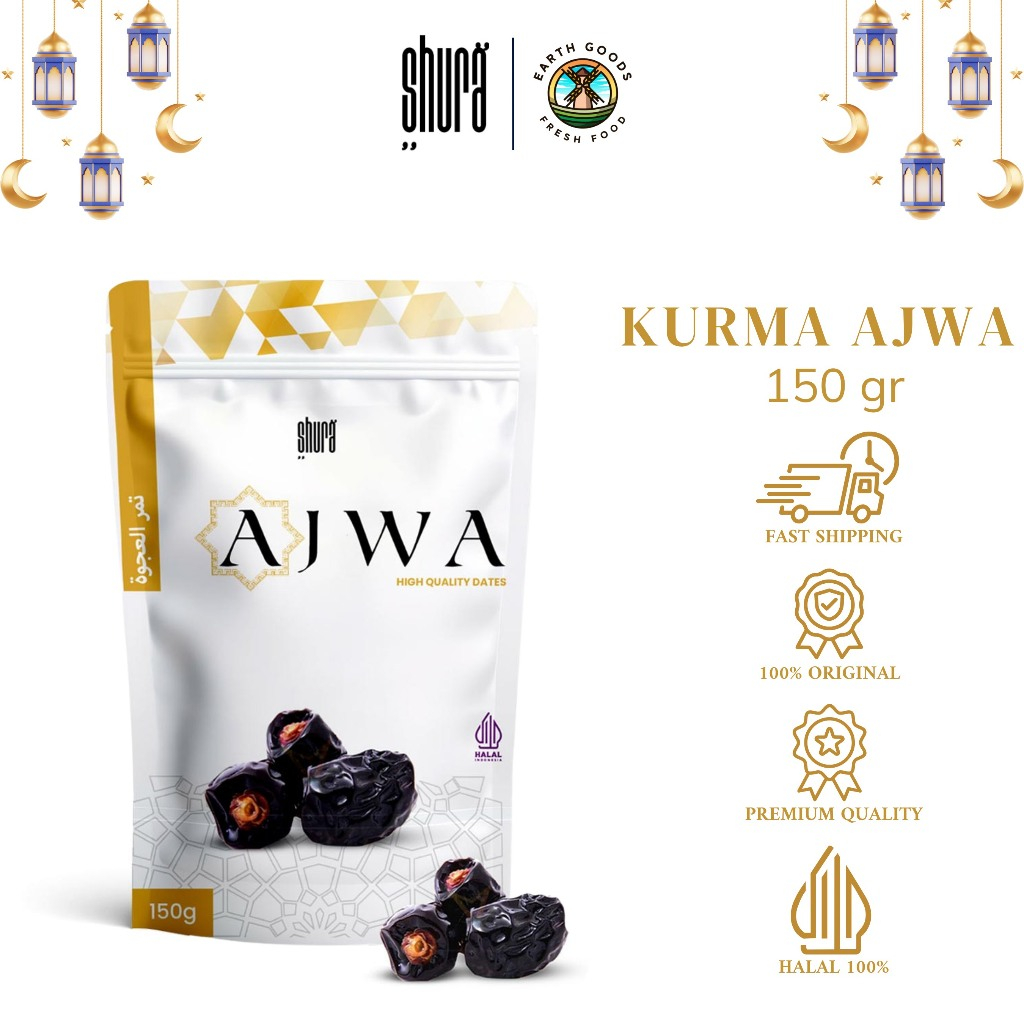 

Shura Kurma Ajwa Kurma Nabi 150 Gram Kemasan Pouch Asli Madinah Lembut Original Premium
