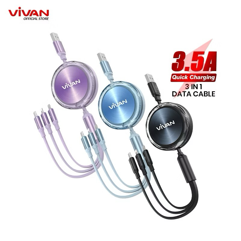 VIVAN Kabel Data 3 in 1 VRS03 Fast Charging 3.5A Micro USB Lightning Type C 120CM - Garansi 1 Tahun