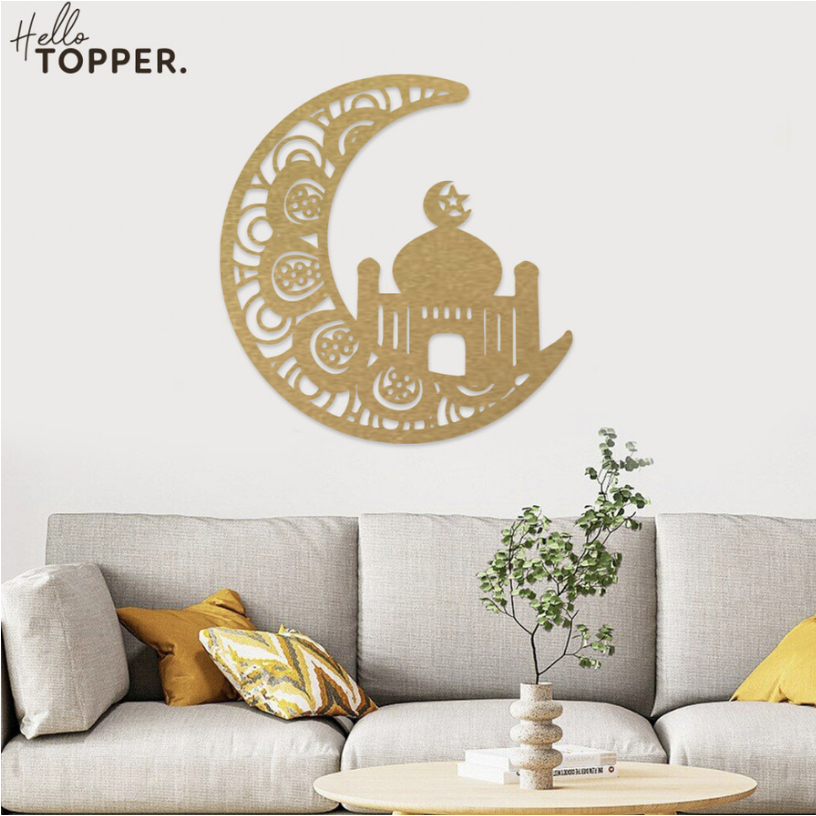 Backdrop Sign Bulan Hiasan Dinding Lebaran Kayu Dekorasi Ramadhan
