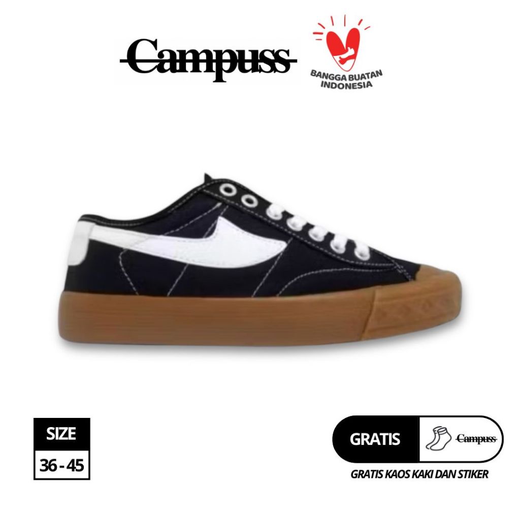 CAMPUSS - Renegade Low Black Gum Sepatu Pria Wanita Sneakers Casual Shoes Canvas Premium Quality