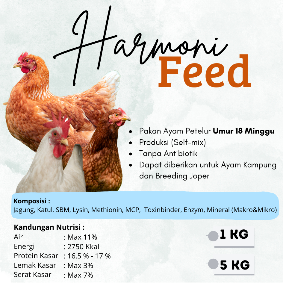 Pakan Ayam Self-Mix (Complit Feed) Tanpa Antibiotik Ayam Petelur Umur 18 Minggu - Afkir